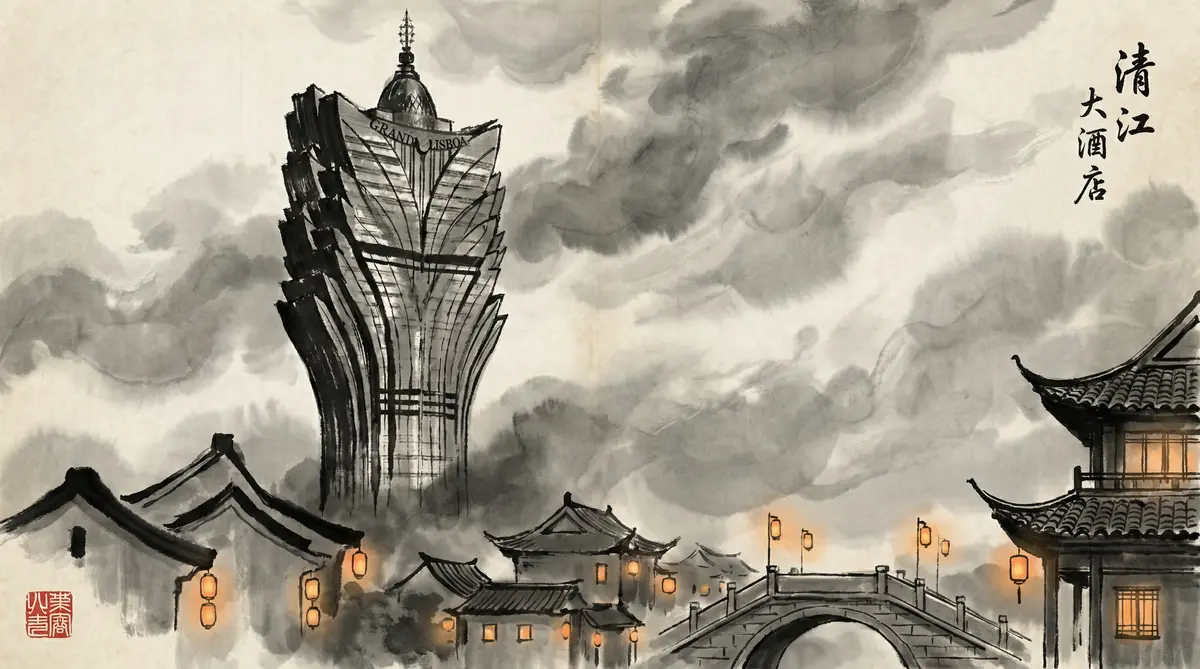 新葡京澳门新葡京酒店水墨画全景